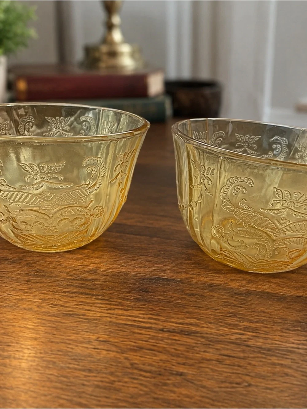 Set of 2 Federal Glass Madrid Amber Depression Glass Tea Cups 1930s